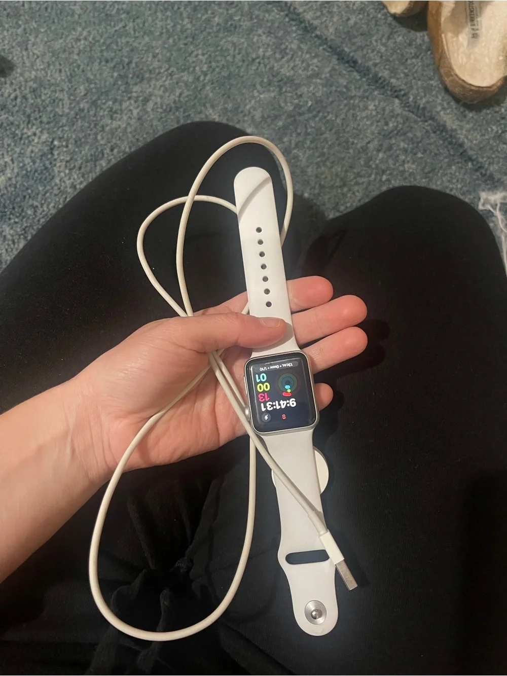 Apple Watch with Silver Case and White Sport Band